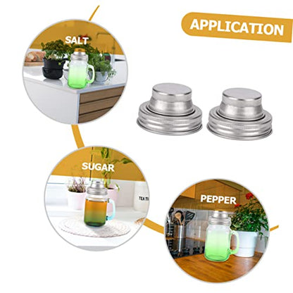 304 Stainless Steel Mason Jar Lid Wear-Resistant Cocktail Shaker Cover No-Leak Design for Home Use and Seasoning Storage Compact Jar Covers for Salt Pepper and Spices