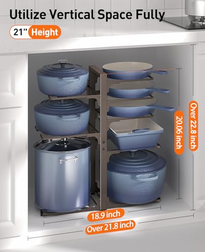 ORDORA Pots and Pans Organizer under Cabinet, 20.8" Height Heavy Duty 120LBS Pots Pans Organizer Rack for Cabinet 8-Tier Adjustable for Big Stockpots, Dutch Oven, Cast-iron Pan, Heavy Cookware, Bronze - style: L-21"H-HeavyDuty-Bronze