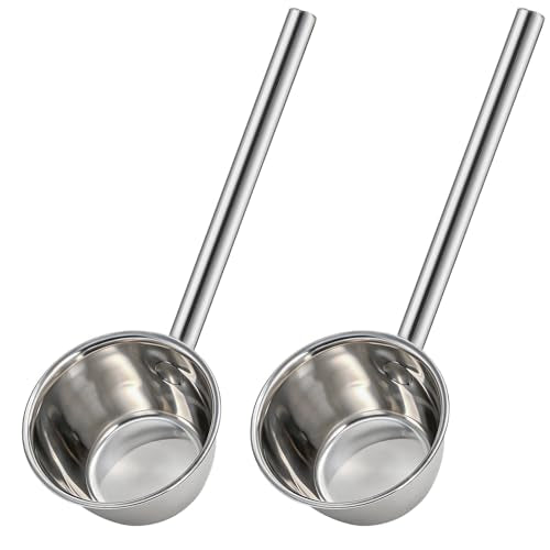 ZEAYEA 2 Pack Stainless Steel Water Ladle, 13.5" Metal Long Handle Water Dipper for Bath Rinse, Hair Washing Spoon Garden Watering Scoop for Bathroom Kitchen