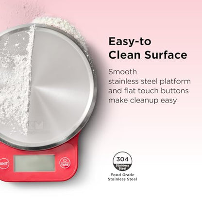 Kitchen Mama Q-Series Digital Food Scale, Red | 13.2 lb / 6000g Capacity, 1g Precision, Tare Function, Stainless Steel Platform, LCD Display - color: Red