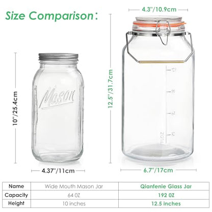 Qianfenie 1.5 Gallon Glass Jar with Airtight Lid Wide Mouth, Gallon Storage Jar with Stainless Steel Handle - Large Glass Food Storage Container with Lid for Flour, Sugar, and Dog Treats