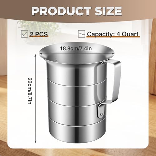2 Pcs 4 Quart Aluminum Measure Cup Silver Metal Measuring Pitcher with Easy to Read Graduated Marking Handle Pouring Spout Kitchen Baking Tool for Liquid Flour Rice Sauce Measuring - size: 4 Quart