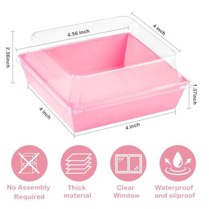 50-Pack Disposable Charcuterie Boxes with Clear Lids - 4 Inch To Go Paper Mini Charcuterie Box for Charcuterie, Fruits & Desserts | Gift-Ready Food Presentation Boxes - color: Pink