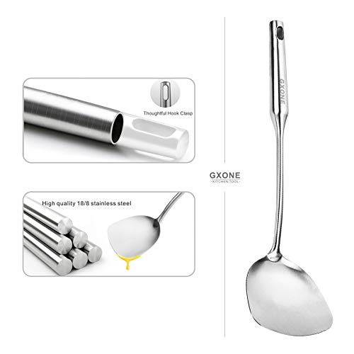 Wok Spatula Stainless Steel, Wide Metal Spatula with Hollow Long Handle Wok Utensils,Silver/14.7Inch - style: Wok Spatula
