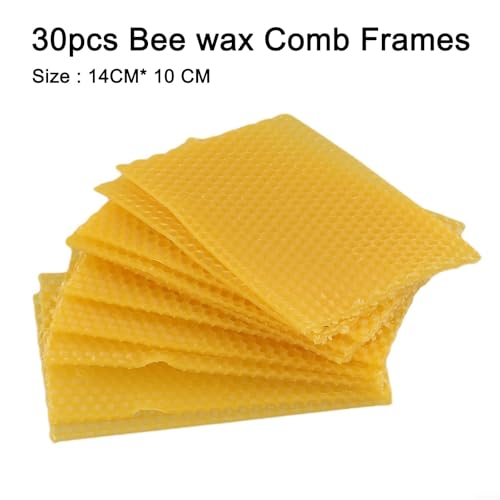 30 Pack Natural Beeswax Foundation Frames, for Beekeeping, 5.24x3.54 Inch Hive Sheets to Help Bees Build Comb Faster, Yellow Wax Boards, for Honey