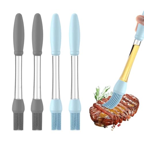 4 Pack Silicone Basting Brush for Cooking, Heat Resistant Pastry Brushes with Oil Reservoir Handle, Food-Grade BBQ Brush for Grilling, Baking, Barbecue, Sauce, Butter, Meat, Kitchen and Outdoor