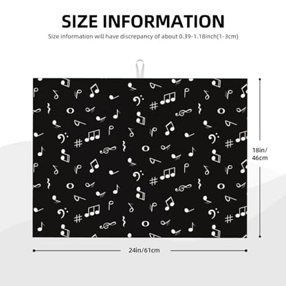 Music Note Dish Drying Mat Black and White Musical Lover Drying Rack Pad Countertop Dishes Ultra Absorbent Microfiber Kitchen Counter Mat 18x24 Inch - color: Black