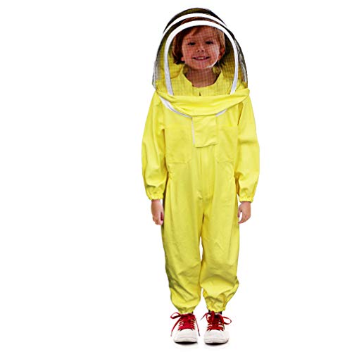 Luwint Kids Beekeeping Suits - Full Body Protection Children Bee Beekeeper Jacket with Gloves and Ventilated Hood (4'7''-4'11'' Height) - color: Yellow/4'7''-4'11'' Height