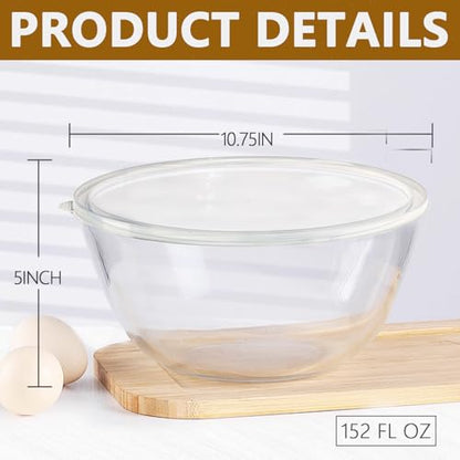5 Quart Deep Big Glass Bowl with Lid,10 Inch Large Glass Mixing Bowl for Sourdough Bread Kitchen Salad Bread Storage, For Prepping, Marinating & Brining Kimch (clear) - color: Clear