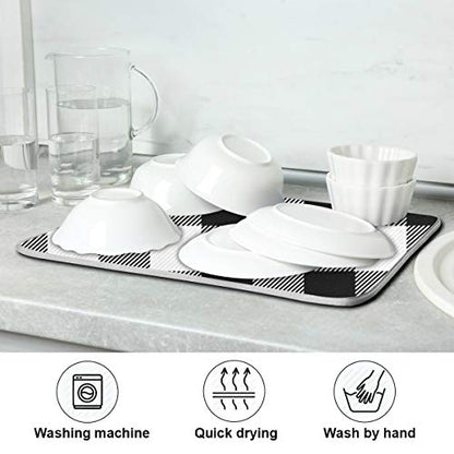 White and Black Buffalo Plaid Dish Drying Mat 18x24 for Kitchen Classic Buffalo Check Dishes Pad Dish Drainer Rack Mats Absorbent Fast Dry Kitchen Accessories - size: 18x24(in)x1