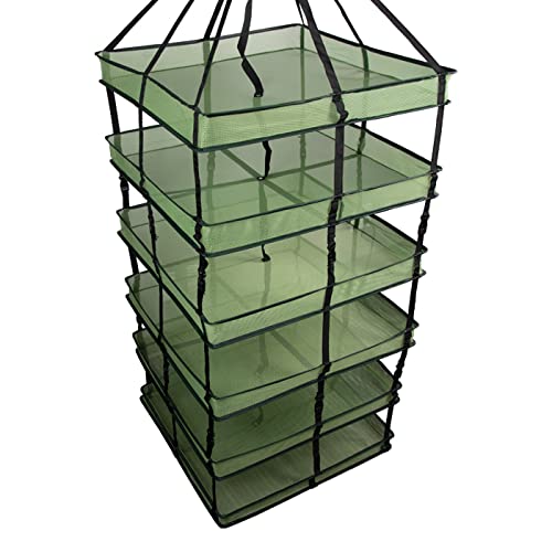 Grow1 Large Square Drying Rack 6-Layer 24x24in Collapsible Mesh Herb and Flower Hanging Dryer with Carrying Case and Center Support Strap - size: Large
