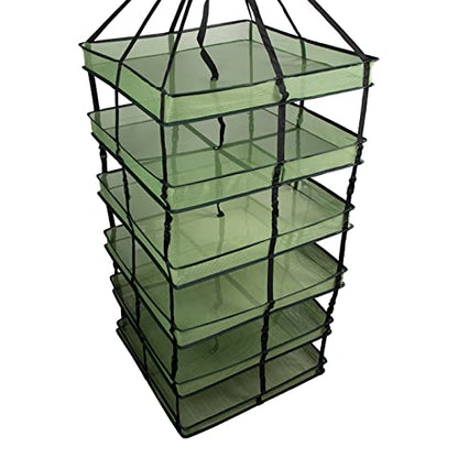 Grow1 Large Square Drying Rack 6-Layer 24x24in Collapsible Mesh Herb and Flower Hanging Dryer with Carrying Case and Center Support Strap - size: Large