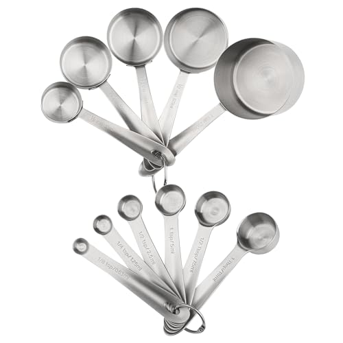Measuring Cups and Spoons Set, 18/8 Stainless Steel Measuring Cups and Spoons Set, 5 Metal Measuring cup & 6 Baking Measuring Spoon, Imperial & Metric Measure Cup and Spoon Set 11 - color: Siliver, size: B: 5cups+6spoons