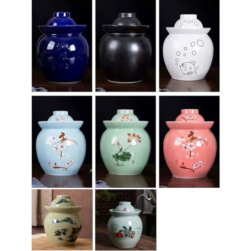 Ceramic Fermenting Crock With Water Seal Airlock Lid, Traditional Chinese Fermentation Crock Stoneware Pickling Pot(Green,3.5L) - color: Green, size: 3.5L