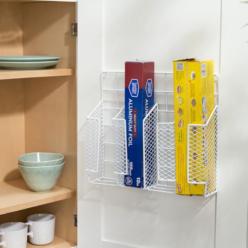 Home Basics Organizer Rust Resistant, Perfect for Food Storage, Silver Foil, Wax Paper, Sandwich Bags, Plastic Wrap-Mounts,White - color: White