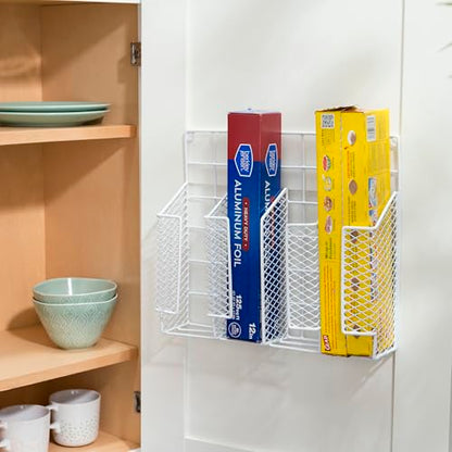 Home Basics Organizer Rust Resistant, Perfect for Food Storage, Silver Foil, Wax Paper, Sandwich Bags, Plastic Wrap-Mounts,White - color: White