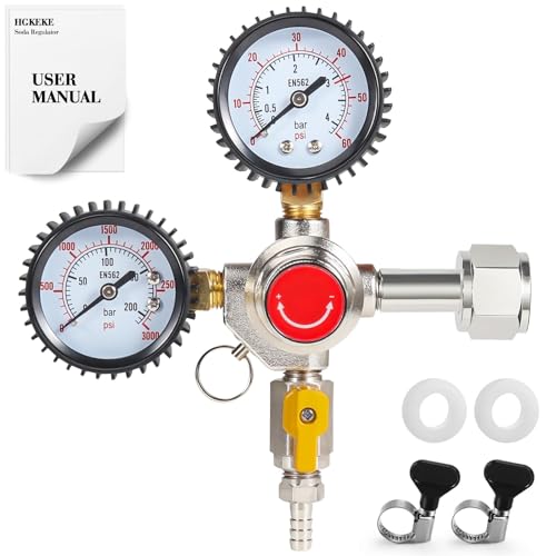 CO2 Regulator Draft Beer Regulator 60PSI Output Pressure Dual Stages Kegerator CO2 Regulator with Precision Control & CGA-320 Inlet Kegerator Parts for Homebrew with Hose Clamps