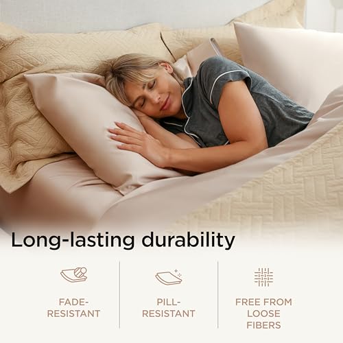 Threadmill 100% Cotton Sheets for Twin Size Bed - 600 Thread Count Twin Bed Sheets Set with 15” Deep Pocket - Sateen Weave 3-Piece Bedding Set with Cooling Effect, Beige - color: Light Beige Solid, size: Twin
