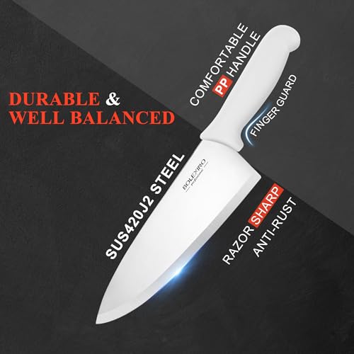 8 inch Japanese High Carbon Stainless Steel Chef Knife, Professional Extra Sharp Wide Cook Knife with Non-slip Ergonomic Handle, for Kitchen Home Restaurant - color: White