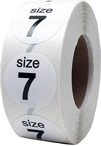 Shoe Size 7 White Stickers - 3/4 Inch Round, 500 Semi-Gloss Adhesive Labels Per Roll for Retail, Footwear Inventory, and Organization - Made in the USA - color: White Size 7