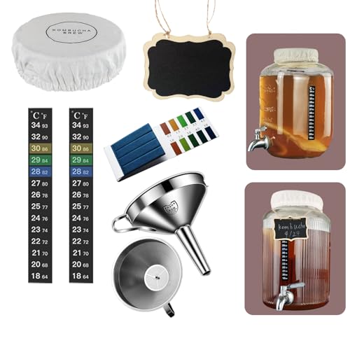 Kombucha Brewing Accessories Kit – With Cotton Cover, Temperature Strip, pH Test Strips & Stainless Steel Funnel – For Existing Jars (No Fermenter Included) - style: Kombucha Accessories Kit (No Jar)