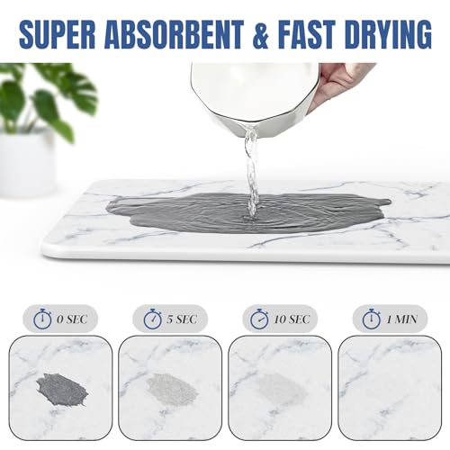 Quick Dry Stone Drying Mat for Kitchen Counter, Water-Absorbent Diatomaceous Dish Drying Mats, Multi-Purpose Stone Drying Tray for Cups Dishes Bottles, Carrara White Marble - color: Carrara White Marble