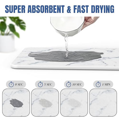 Quick Dry Stone Drying Mat for Kitchen Counter, Water-Absorbent Diatomaceous Dish Drying Mats, Multi-Purpose Stone Drying Tray for Cups Dishes Bottles, Carrara White Marble - color: Carrara White Marble