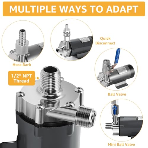 MRbrew Wort Pump Stainless Steel for Wort Transfer, Magnetic Beer Pump Brew with 1/2” NPT Thread Head, Quiet Operation & Excellent High Temperature Resistance System Beer Brewing Kit (Grey) - size: Grey Pump
