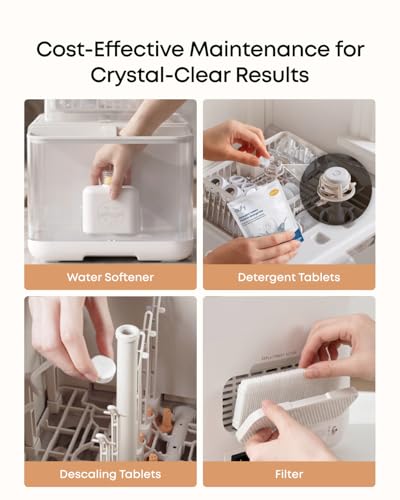 Maintenance Kit for eufy Bottle Washer, Pure Care Set with Water Softener (3 Pcs), Detergent Tablets (180 Pcs), Descaling Tablets (6 Pcs), and Filter