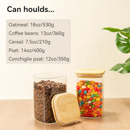 6 Pack Glass Pantry Storage Jars - 37oz Airtight Food Storage Containers Set with Bamboo Lid Labels, Square Kitchen Pantry Canister Organizers for Cookies Candy Coffee Bean Sugar Tea Spice Cereal - size: 37oz*6