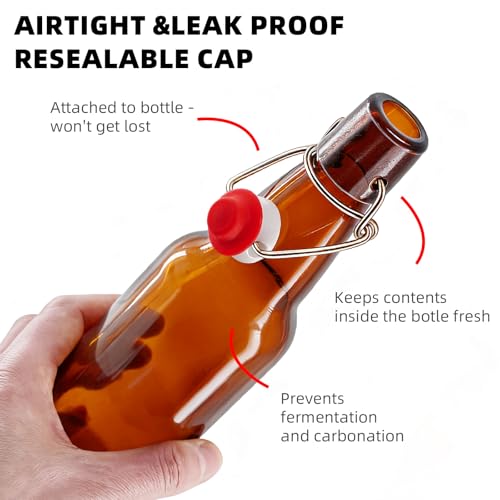 1Pc Amber Swing Top Brewing Bottles with Leak Proof Easy Caps, Glass Beer Bottle Flip Top Bottles For Kombucha, Kefir, Vanilla Extract, Beer (12oz Long Neck)