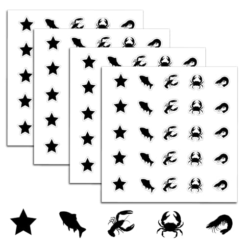 500Pcs Wedding Food Stickers Meal Stickers for Food Fish Lobster Crab Shrimp Stars Pattern 0.8 Inch Black Wedding Menu Indicator Decal Plastic Waterproof Label for Place Card Party Supplies - color: Black-2