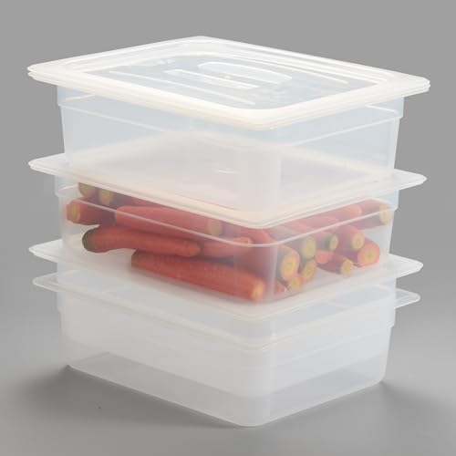 CURTA 4-Pack 1/2 Size 4" Deep Food Pan with Handled Lid – NSF Listed Commercial-Grade Translucent Polypropylene, Stackable Freezer-Safe Storage for Restaurants, Catering & Buffets - color: 1/2 Size, size: 4" Deep Pan (Handled Lid)