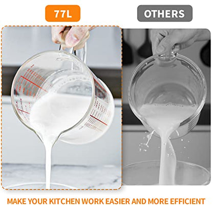 77L Glass Measuring Cup, 4-Cup/1000 ML Liquid Measuring Cups, Measuring Cup With Handle and V-Shaped Spout, Glass Beaker with Three Scales (OZ, Cup, ML), Dishwasher/Freezer/Microwave Safe - size: 4 Cup / 1000 mL