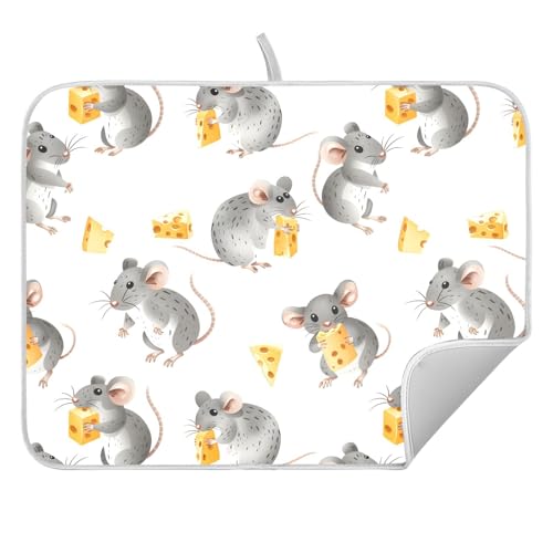 ALAZA Cute Mouse with Cheese Dish Drying Mats Absorbent Microfiber Drying Pad Kitchen Countertop Draining Mat 16 x 18 Inches - size: 16" x 18"