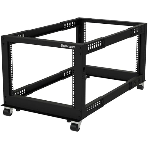 StarTech 8U 4-Post Server Rack, 19in Open Frame Rack with 40in (101cm) Mounting Depth and 1200lb (544kg) Weight Capacity, Mobile or Floor Mount IT Rack - size: 8U
