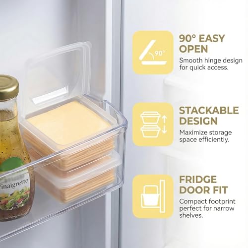 Sliced Cheese Container for Fridge Clear Plastic Flip Lid Cheese Slice Storage Box Refrigerator Organizer for Food Grated Cheese Singles Convenient Holder Keeps Cheese Fresh Longer