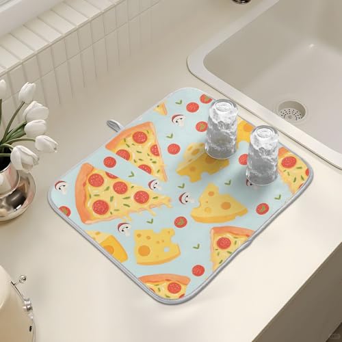 Pizza Food Cheese Dish Drying Mats for Kitchen Counter, 18x24 inch Drying Dishes Absorbent Microfiber Dish Drainer Mat Rack Pad Fast Dry - size: 18x24in