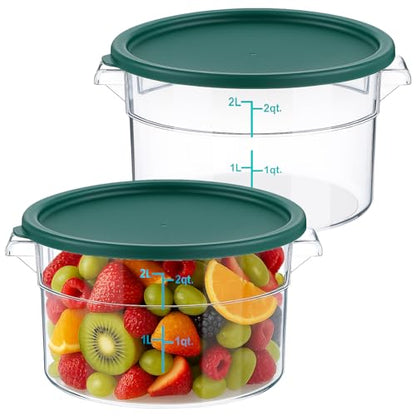 Ziliny 2 Pcs 2 Qt Clear Round Food Storage Container with Lid, Dough Proofing Bucket Clear Translucent Containers with Green Scale Commercial Grade for Pizza Bread Kitchen Organization(Green) - color: Green