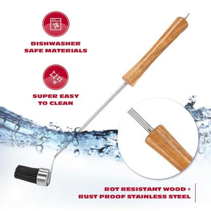 BBQ-AID Silicone Basting Brush for Grilling - Premium Acacia Wood Sauce Brush for BBQ & Smoking - Heat Resistant Marinade & Meat Brush - Dishwasher Safe Cooking Brush - Perfect For Fathers Day Gift
