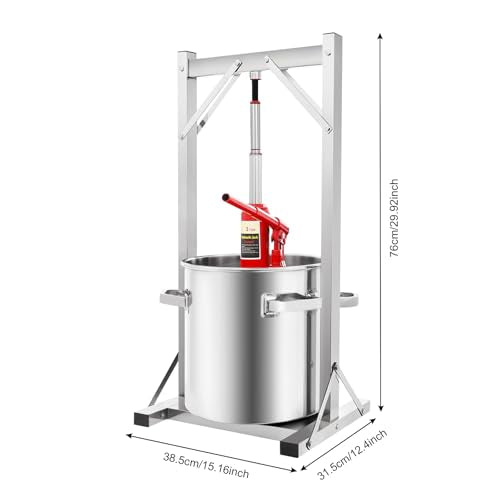 22L/5.81Gal Stainless Steel Fruit Wine Press Hydraulic Jack Press Extractor with Filter Bucket Manual Juice Crusher Home Wine Making Supplies for Cider Apple Grape Vegetable Honey Olive (22L)
