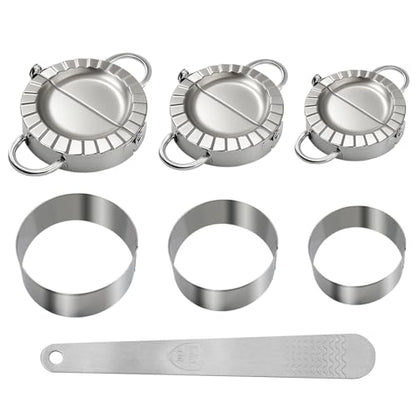 3-in-1 Stainless Steel Dumpling Maker Set - 3 Sizes with Cutters & Scoop | 3", 3.4", 3.8" sizes. Dishwasher-safe. Non-stick, no rust. Asian, empanada, pierogi. - size: small