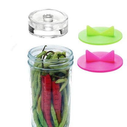 Silicone Fermenting kit 1Glass weight+2AirLock for Wide Mouth Mason Jars Vegetable Sauerkraut Fermenting whit Easy Grip(Rings Not Included) (1Glass weight+2AirLock)