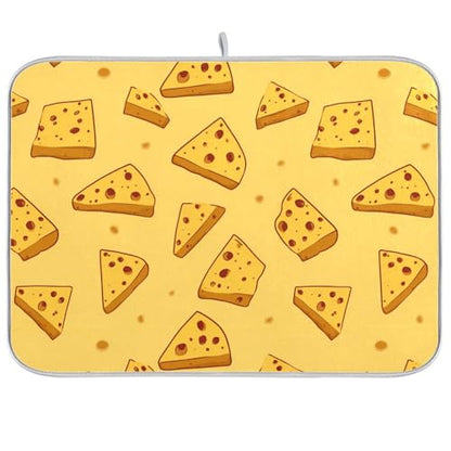 Dish Drying Mat for Kitchen Counter Cartoon Triangular Cheese Absorbent Drying Dish Mat 16×18 inch Dish Rack Pad Coffee Mat for Sink Dishes Under Rack - size: 16x18in