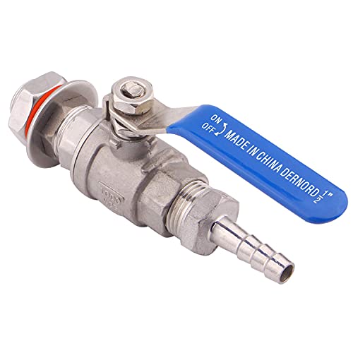 DERNORD 1/2 Inch Weldless Ball Valve Stainless Steel 304 Bulkhead For Home Brew Kettle (1/2 NPT to 3/8 Barb Hose) - size: 1/2" NPT to 3/8" Barb Hose, style: Pack of 1