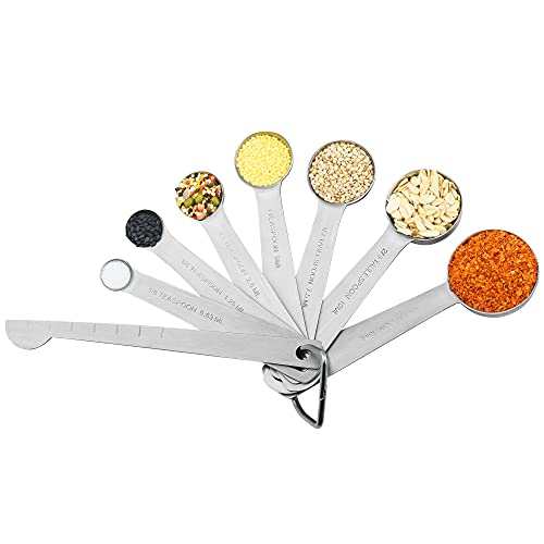 Measuring Cups and Spoons Set 15, Metric & US 18/8 Stainless Steel Measuring Cups and Spoons Set for Baking & Kitchen, 6 Measure Cups & 7 Spoons Leveler & Measure Equivalents for Dry&Liquid - size: Set of 15