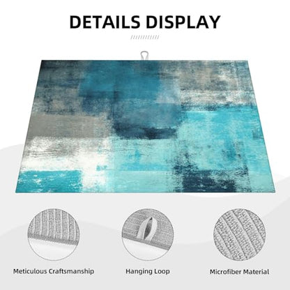 Teal and Grey Dish Drying Mat Abstract Art Painting Turquoise White Geometric Blue Drying Rack Pad Countertop Dishes Ultra Absorbent Microfiber Kitchen Counter Mat 18x24 Inch - color: Teal