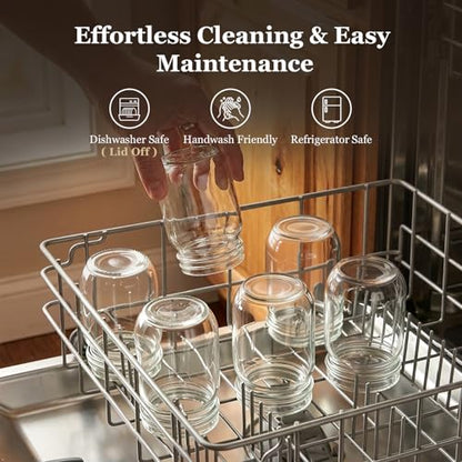 ComSaf 16 oz Regular Mouth Mason Jars, 3-PCS Safety-Button Lids | Button seal indicator/airtight, Pint soda-lime glass, BPA free, Canning safe, Freezer/dishwasher safe, Meal Prep Storage