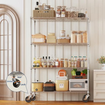 Garvee 4-Tier Wire Shelving with Wheels, Metal Storage Shelves Heavy Duty 1760LBS, Chrome Plating, NSF, Adjustable Utility Shelf Rack for Kitchen, Garage, Pantry, Commercial, 47.2" Wx17.7 Dx70.9 H - size: 17.72"D x 47.2"W x 70.9"H - 4 Tier