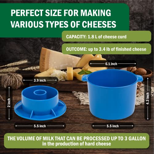 Cheese Mold for Cheese Making Cheese with Follower 1/2 gal Blue - Cheesemaking Supplies - Cheese Form Mold - Cheese Making Basket - Molde Para Queso Casero - Cheese Press Mold - Maker Mold Cheese